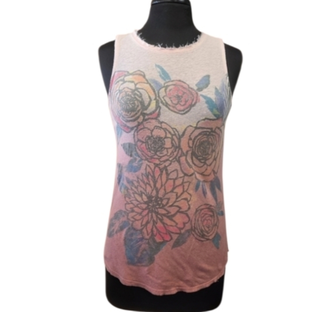 Y2K Lucky Brand XS Pink Graphic Tank Top Fitted Sleeveless Soft Stretchy